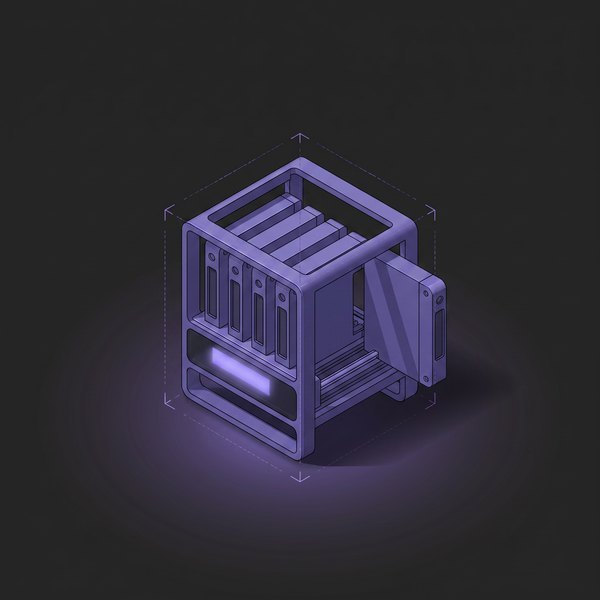 Violet open rack machine holding four slim cartridge modules, one pulled out