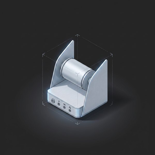Pale silver machine with a cylindrical memory drum and two fin plates