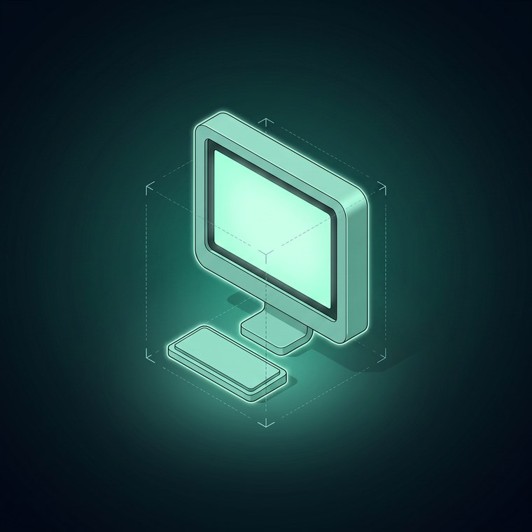 Desktop Agent machine tile: a mint monitor and keyboard glowing on a dark field