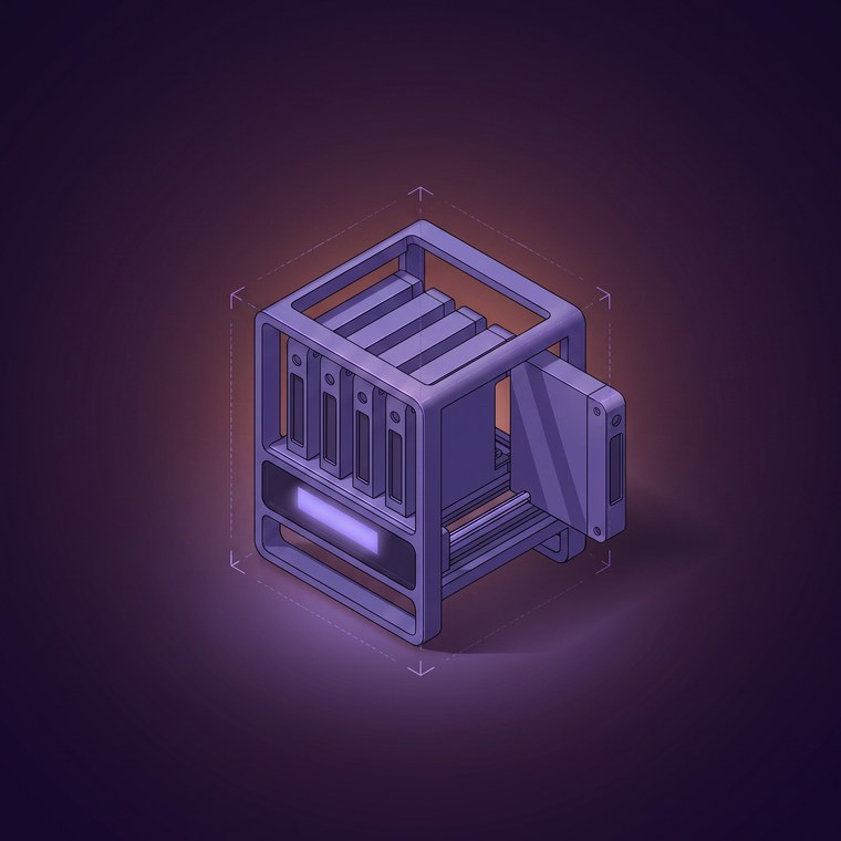 DeepSeek Harness machine tile: a violet rack holding slim cartridge modules